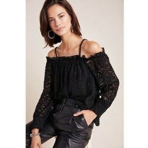 Anthropologie Velvet Lace Off the Shoulder Top